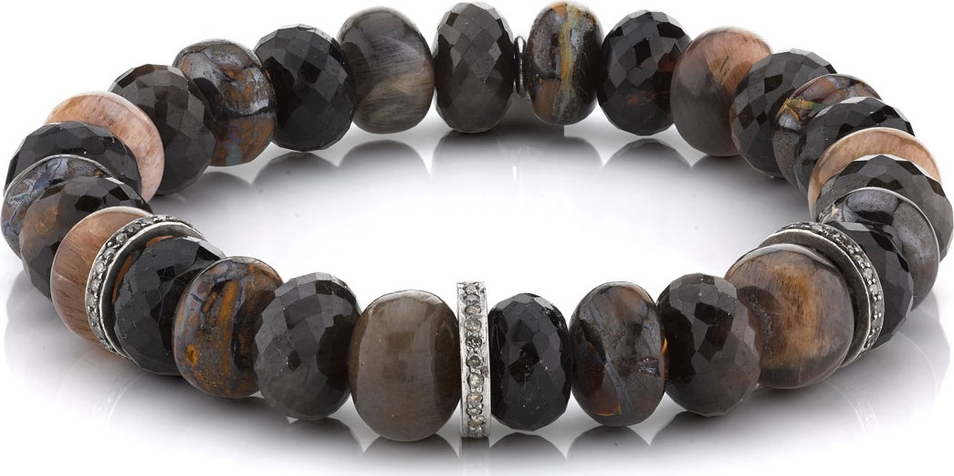 Sheryl Lowe 10mm Brown Stone & 3-Diamond Rondelle Bracelet