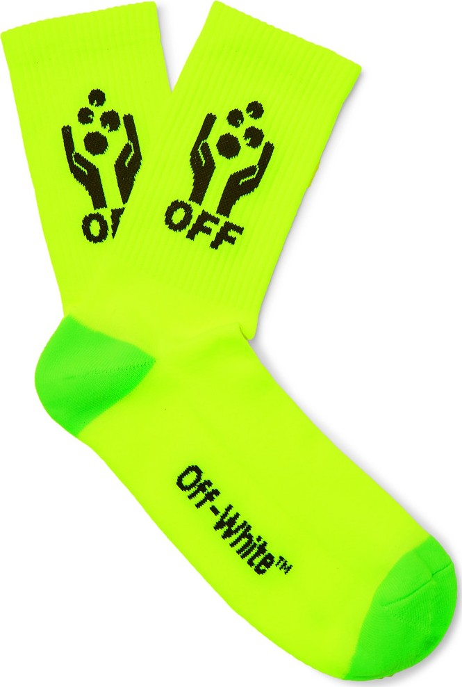 Off White Logo-Intarsia Stretch-Knit Socks
