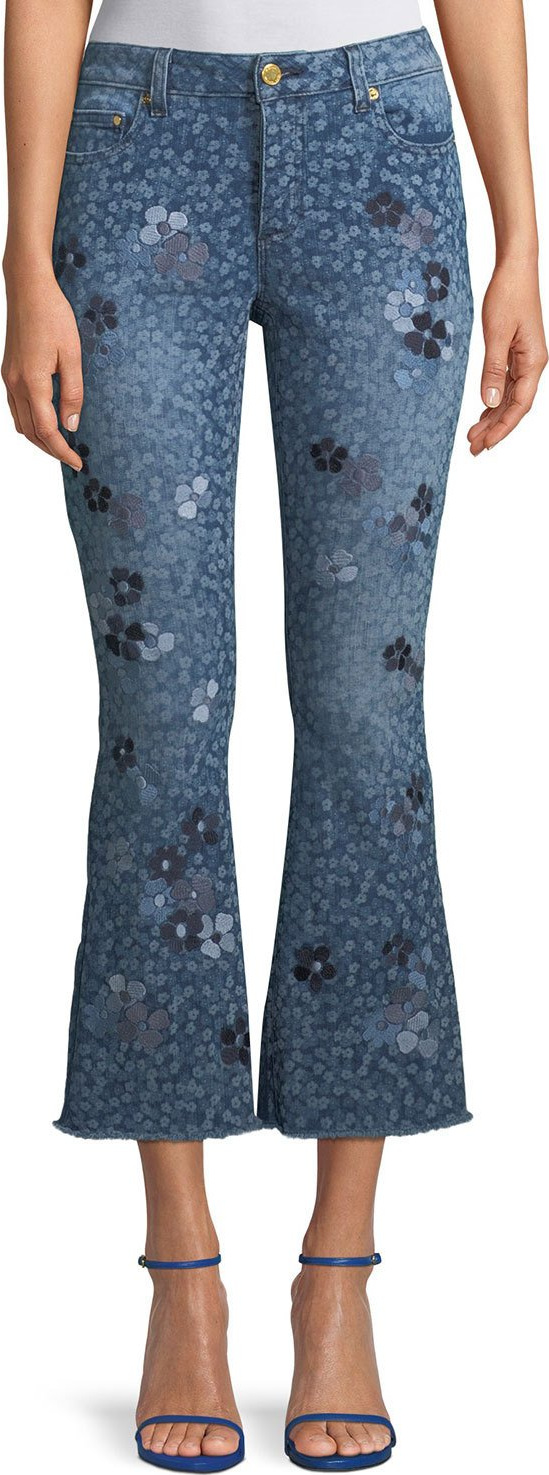 MICHAEL MICHAEL KORS Floral-Print Cropped Bell-Bottom Jeans