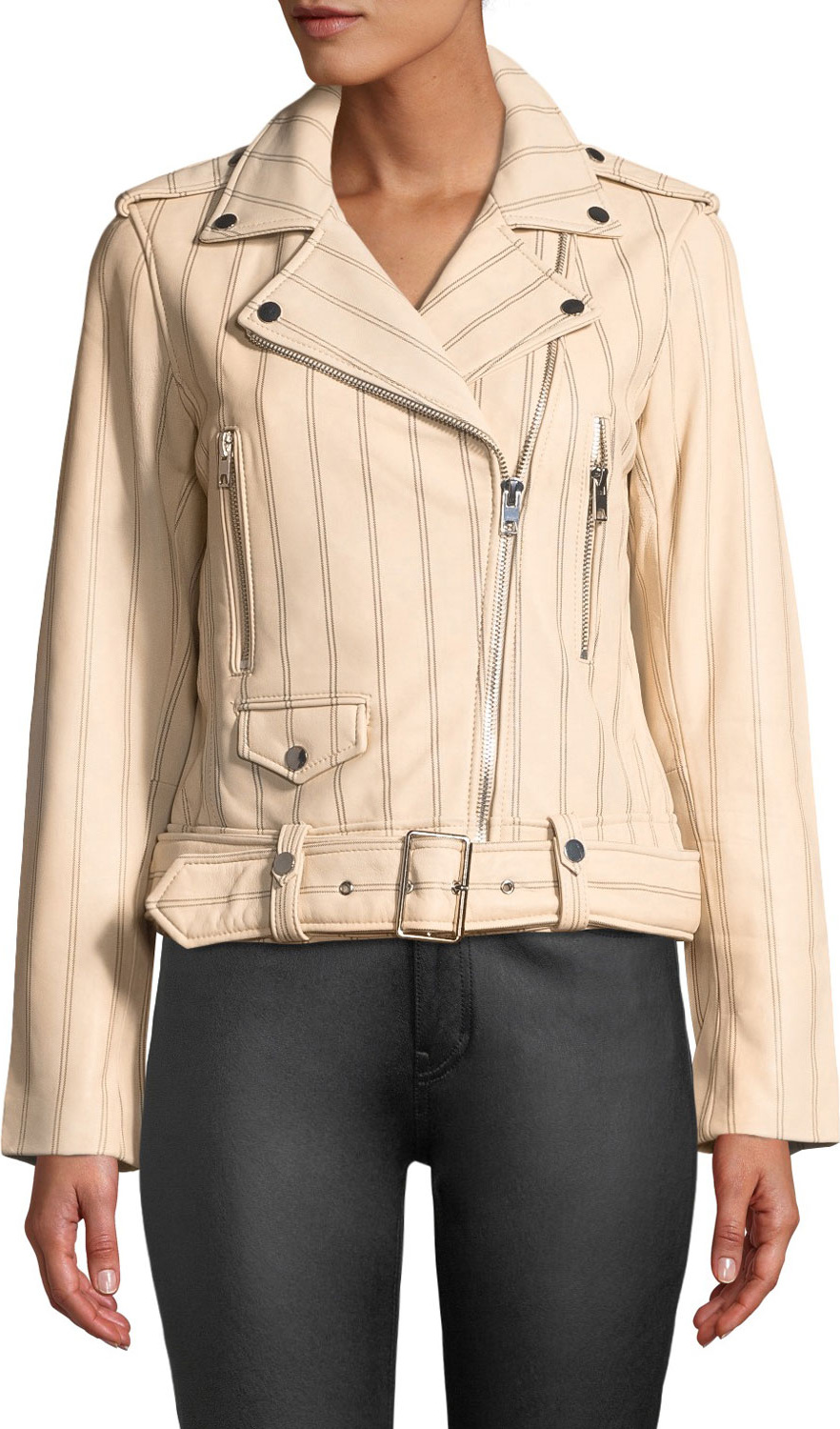 Derek Lam 10 Crosby Striped Leather Zip-Front Moto Jacket Derek Lam 10 Crosby Striped Leather Zip-Front Moto Jacket