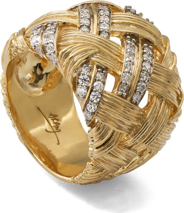 Michael Aram Palm Woven 18k Gold & Diamond Band Ring