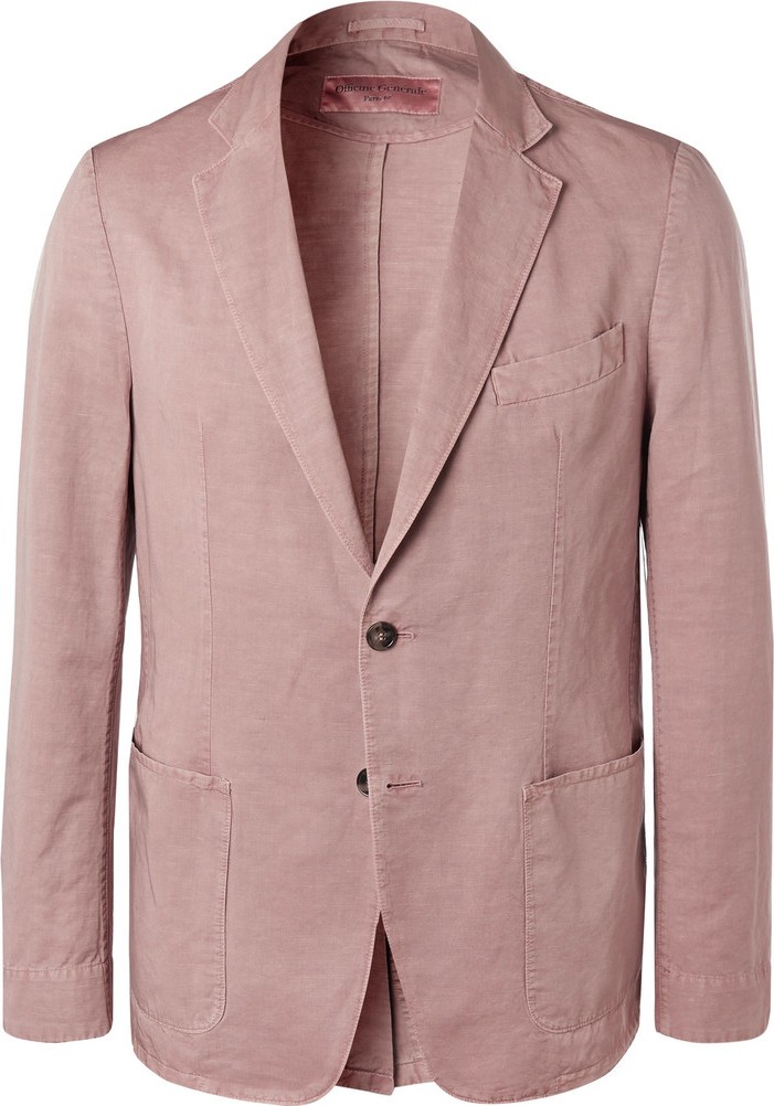 Officine Générale Light-Pink Unstructured Cotton and Linen-Blend Blazer