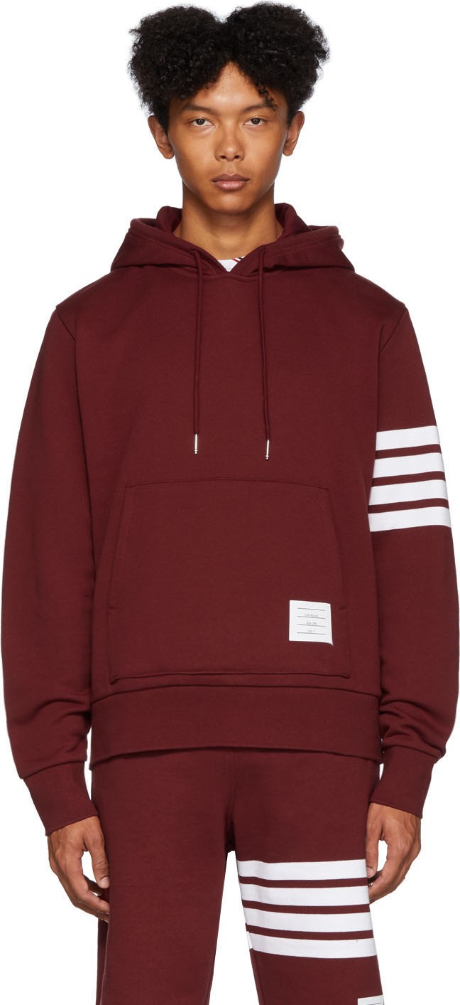 Thom Browne Red Engineered 4-Bar Pullover Hoodie