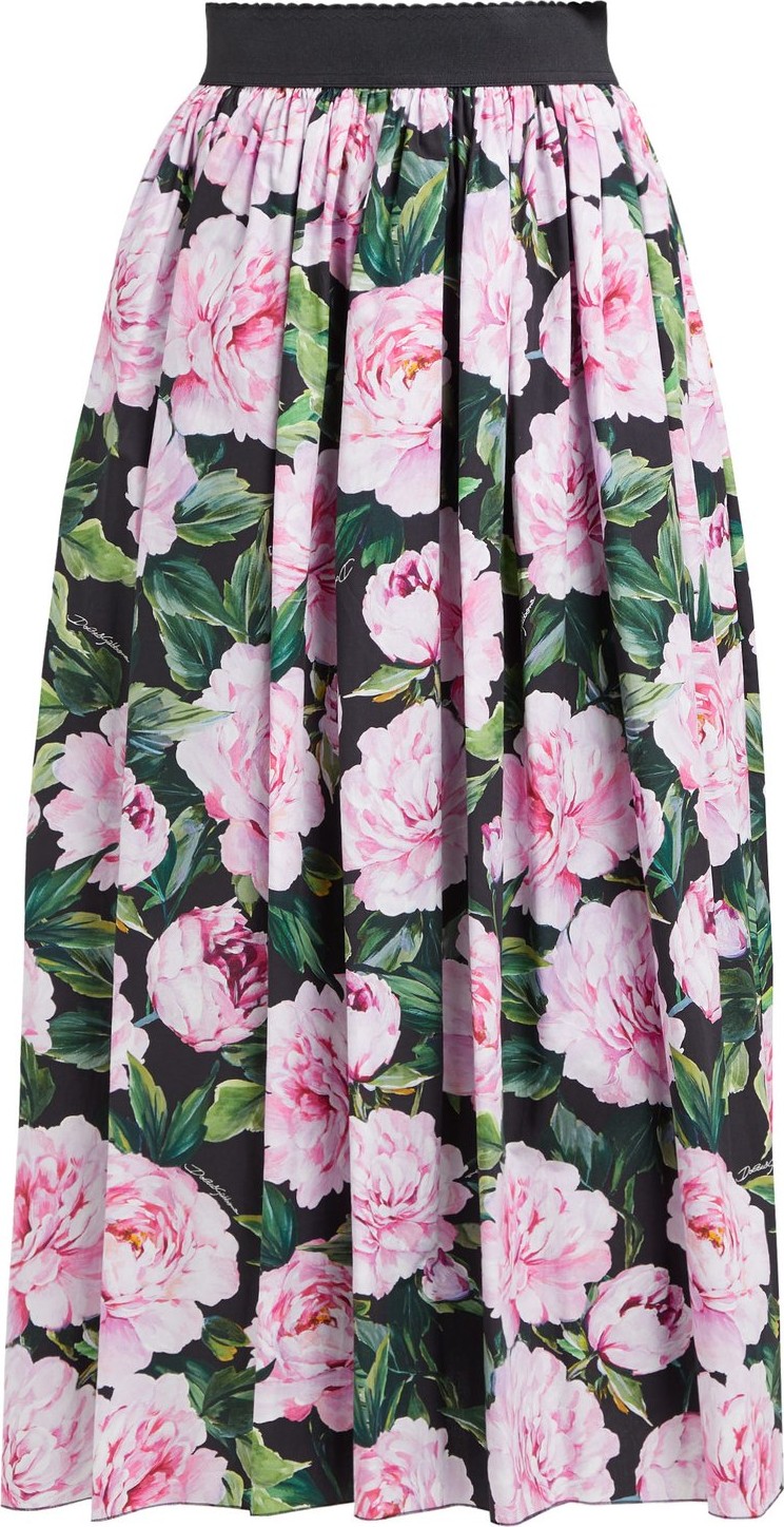 Dolce & Gabbana Peony-printed cotton-poplin midi skirt