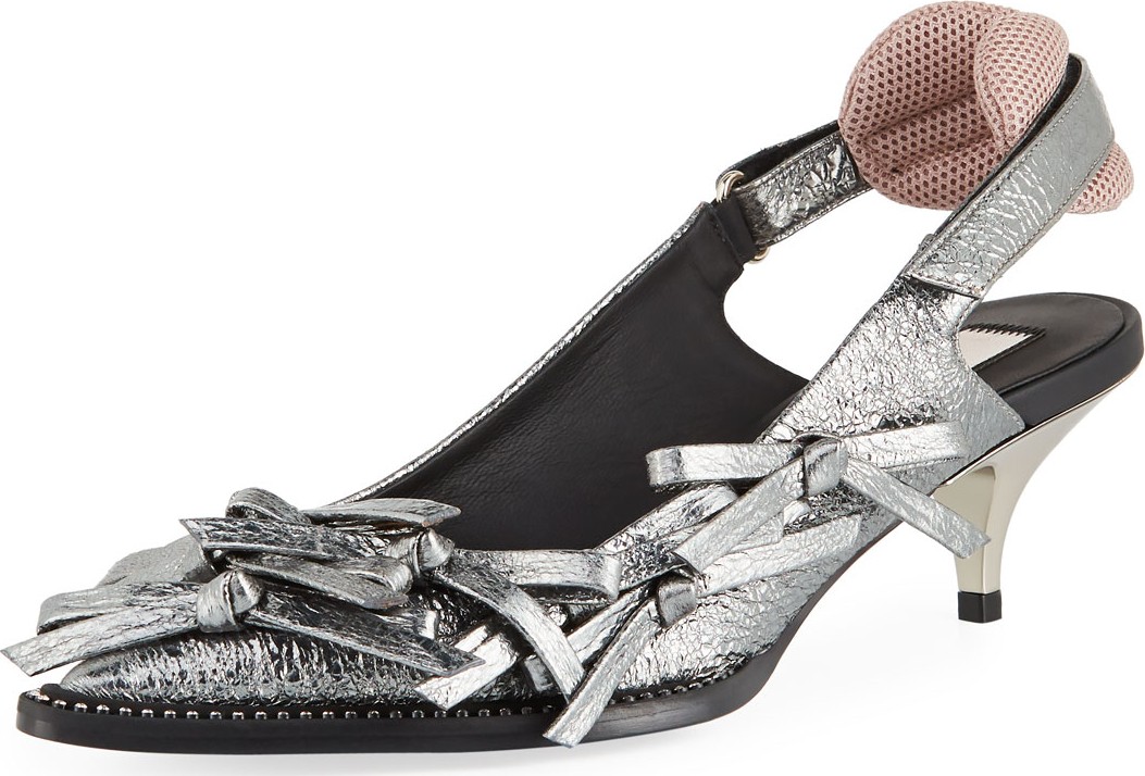 Nº21 Volcano Multi-Bow Metallic Leather Slingback Pumps