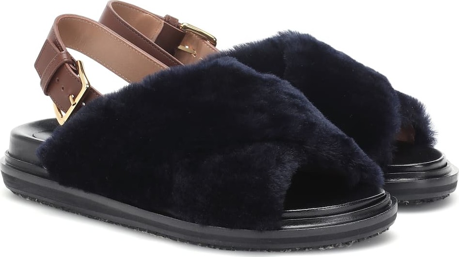Marni Shearling-trimmed leather sandals