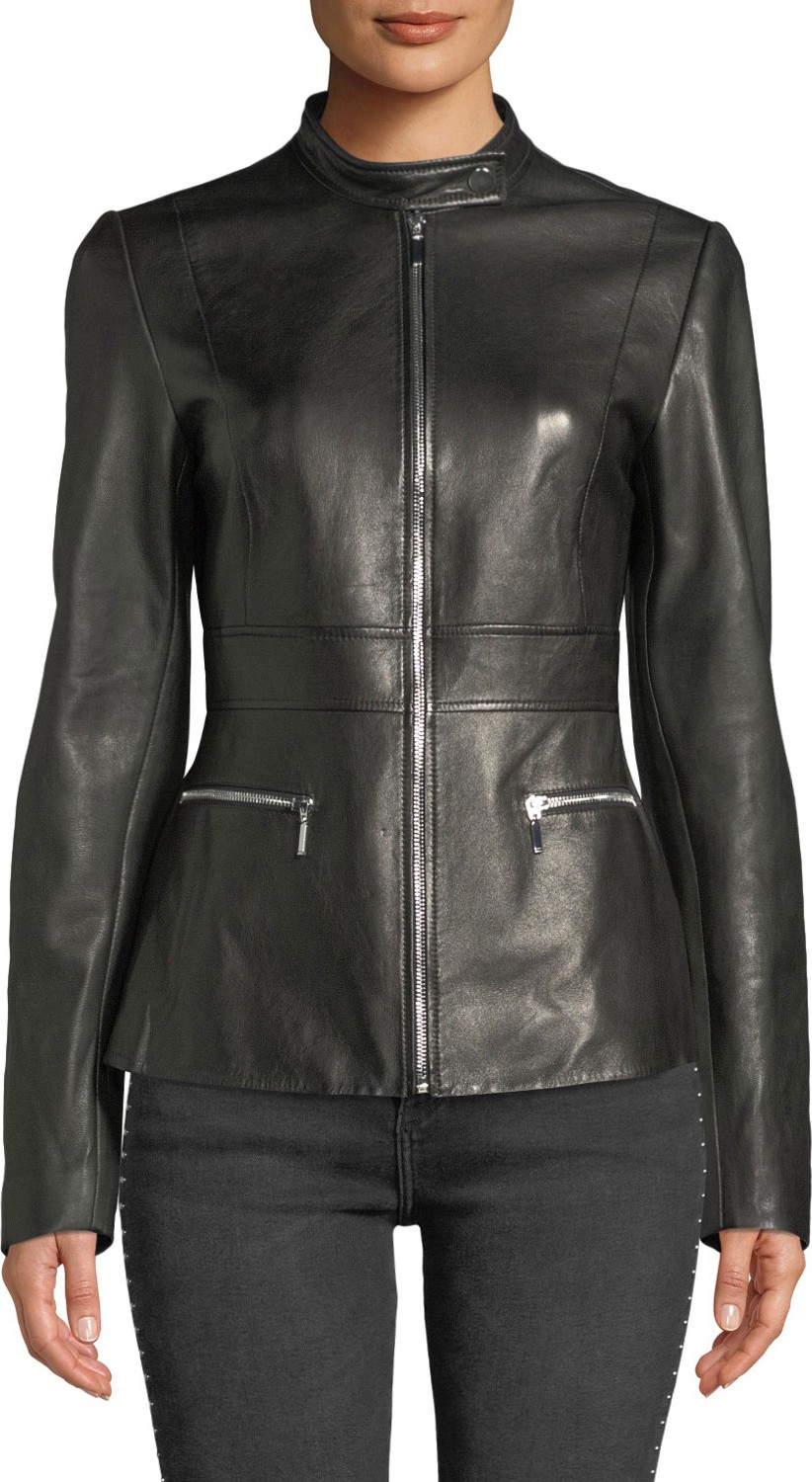 Elie Tahari Deepa Zip-Front Leather Jacket