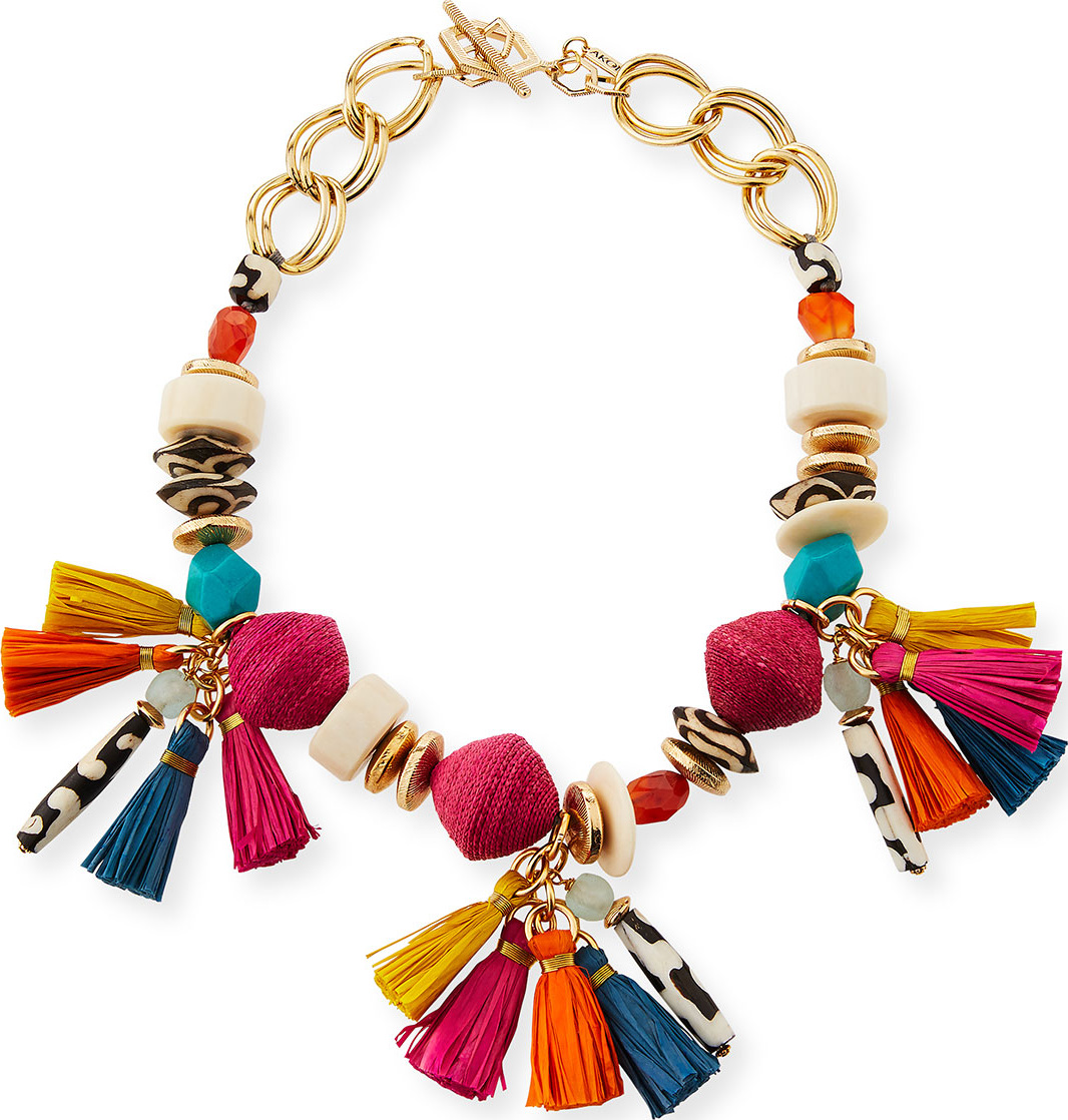 Akola Short Multi-Bead & Tassel Necklace