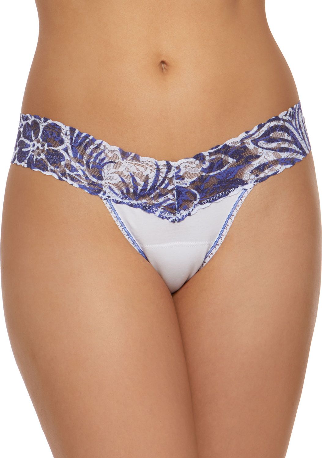 Hanky Panky Lace-Trim Low-Rise Cotton Thong