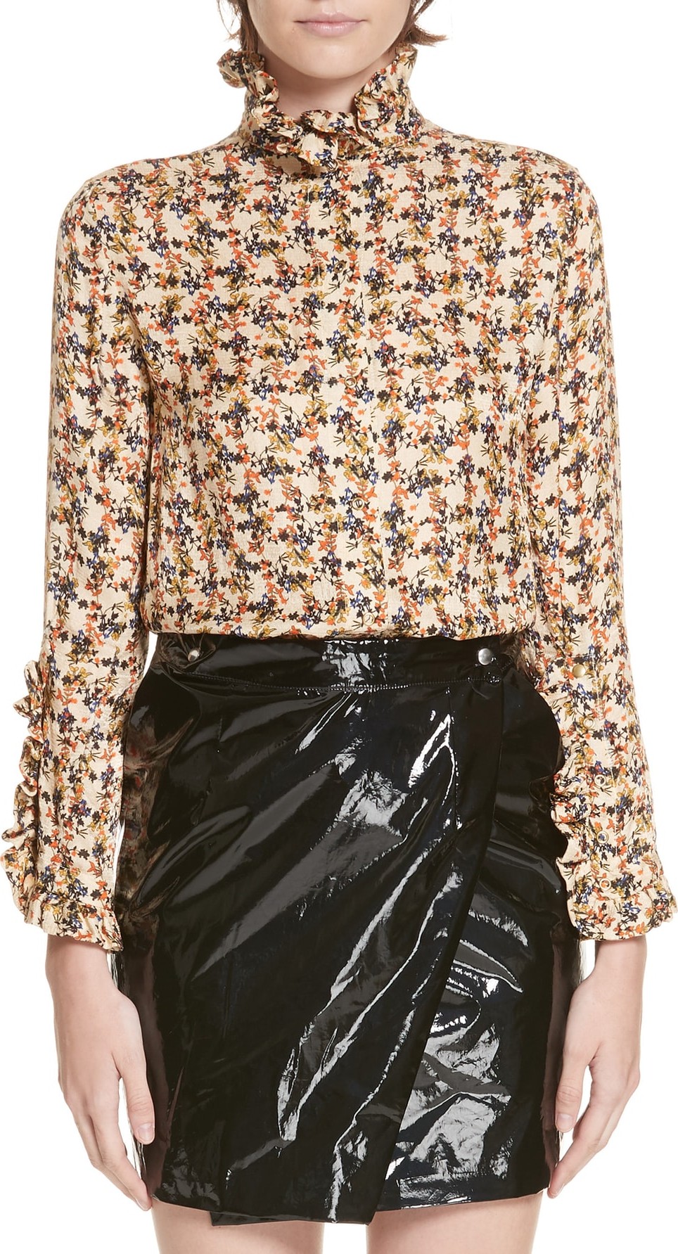 Roseanna Jacques Floral Print Ruffle Trim Blouse