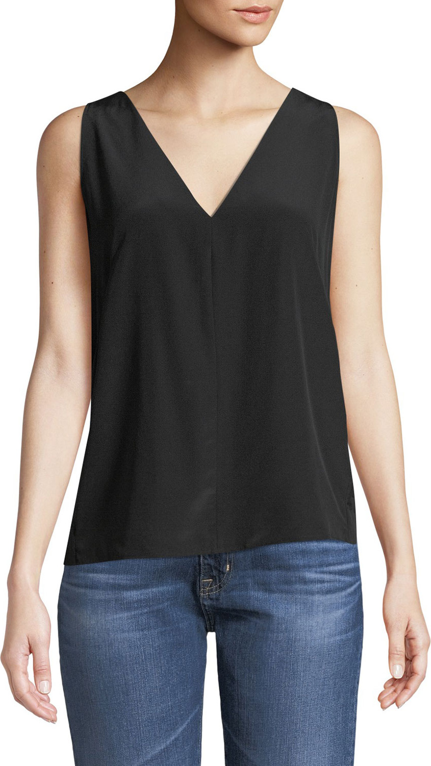 J BRAND Christina Pleated-Back V-Neck Silk Top