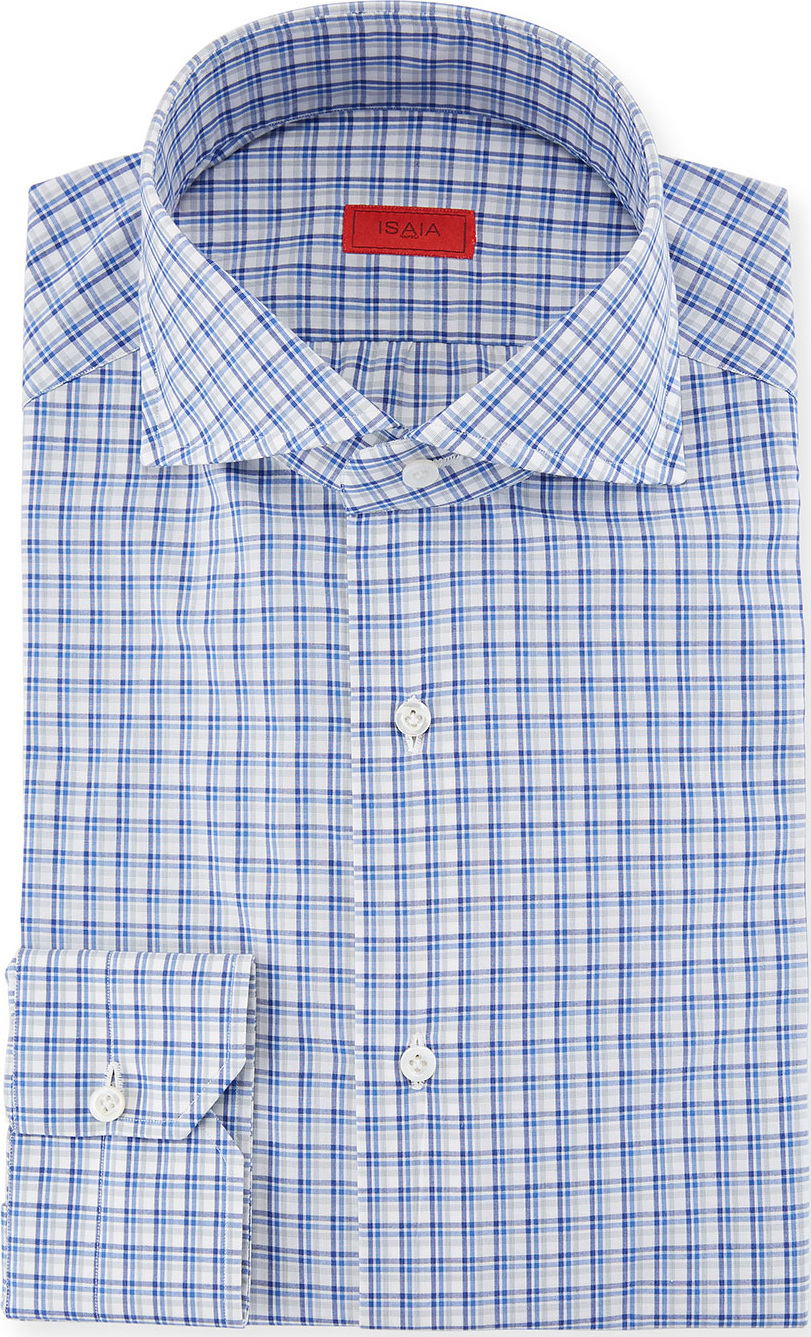 Isaia Box-Check Cotton Dress Shirt