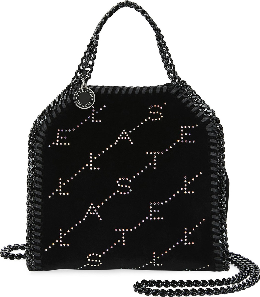 Stella McCartney Falabella Tiny Crystal Monogram Velvet Tote Bag