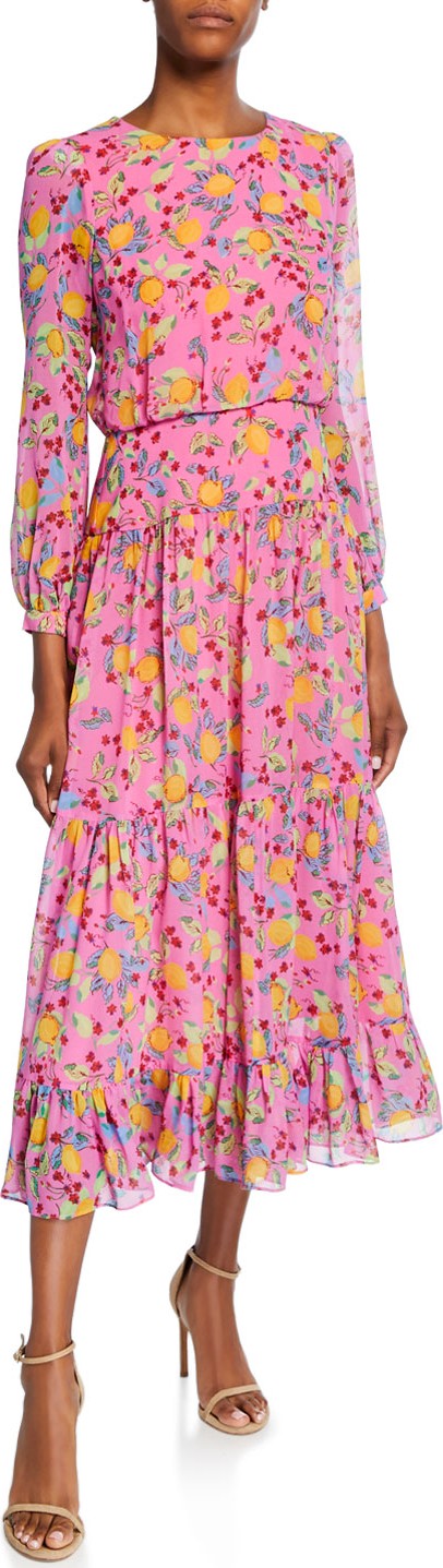 Saloni Isabel Lemon-Print Tiered Dress