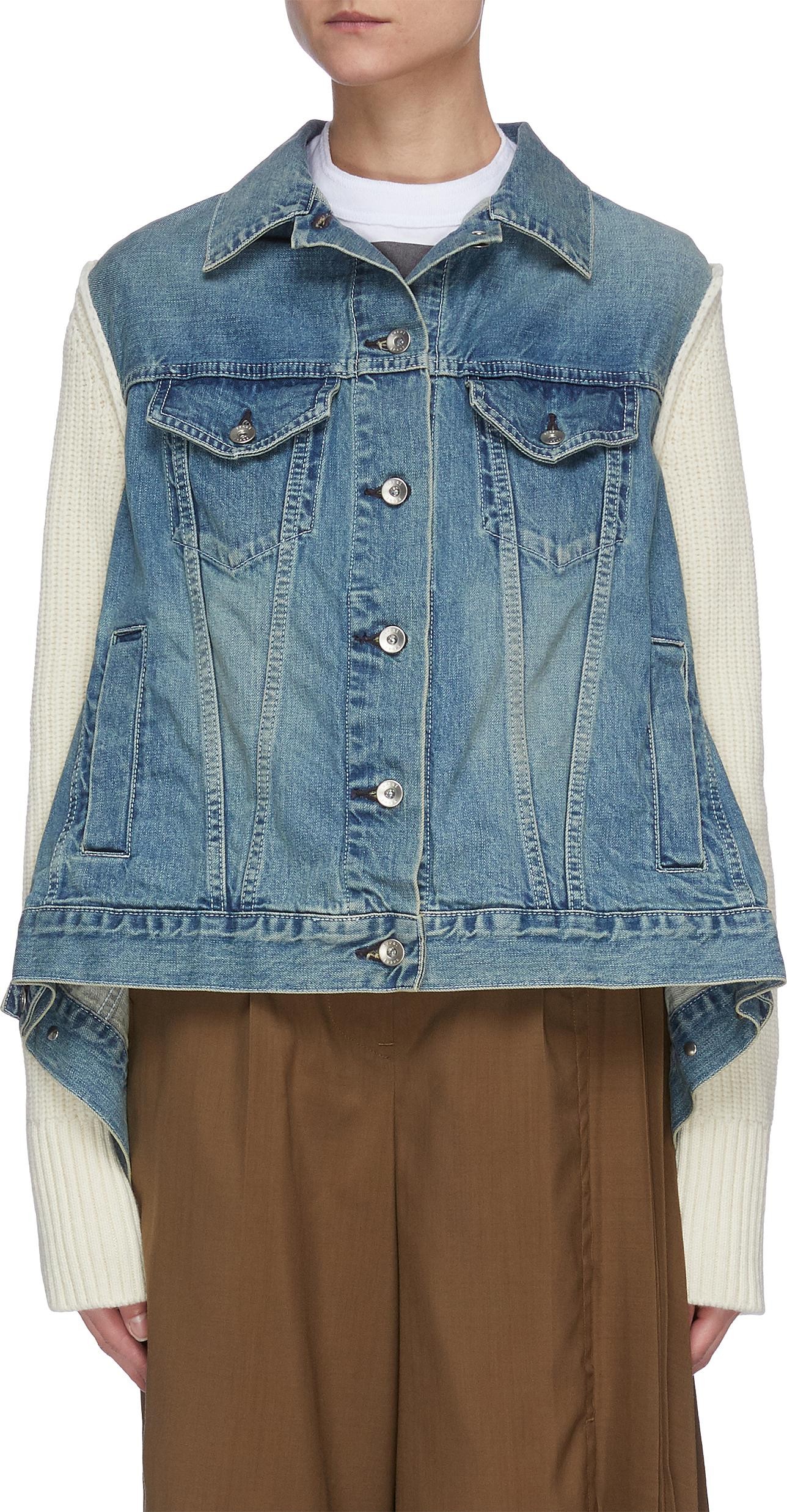 Sacai Knit sleeve panelled denim jacket
