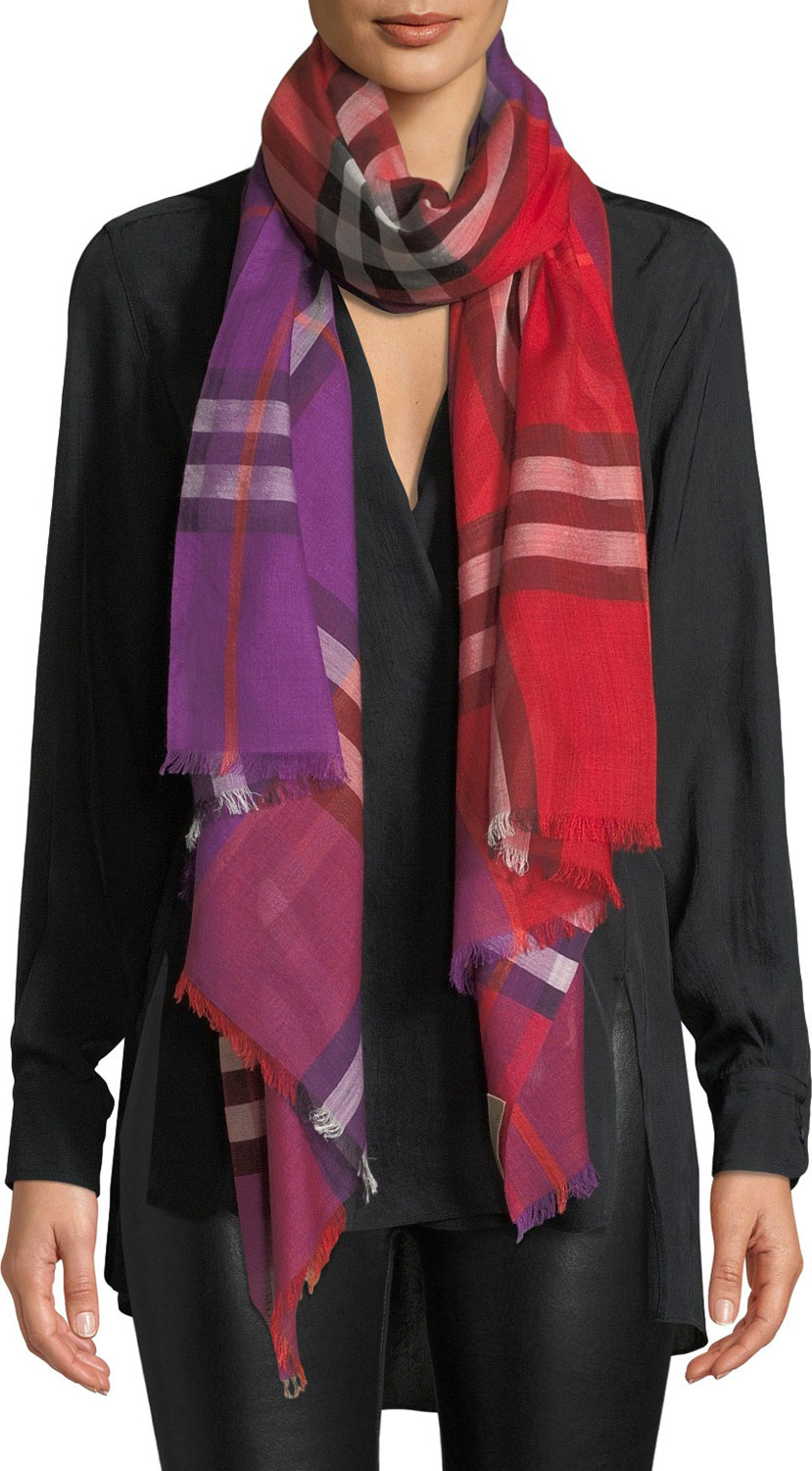Burberry London England Colorblock Giant Check Gauze Scarf