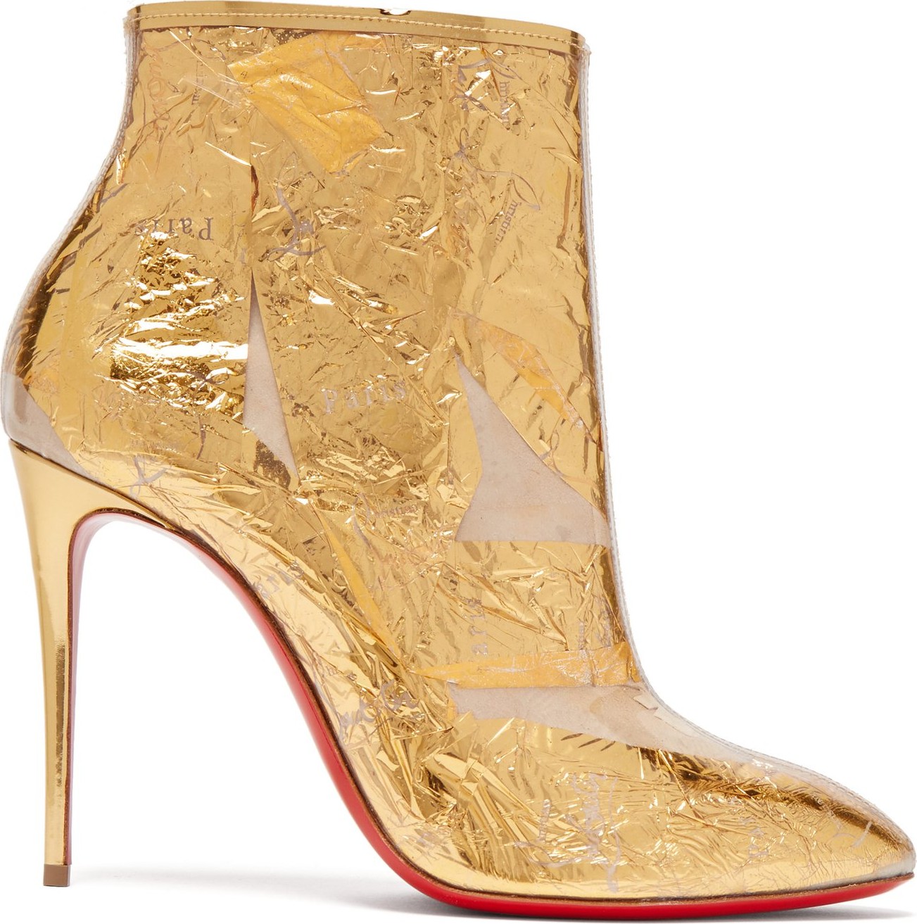 Christian Louboutin Booty Cap 100 creased-foil perspex ankle boots