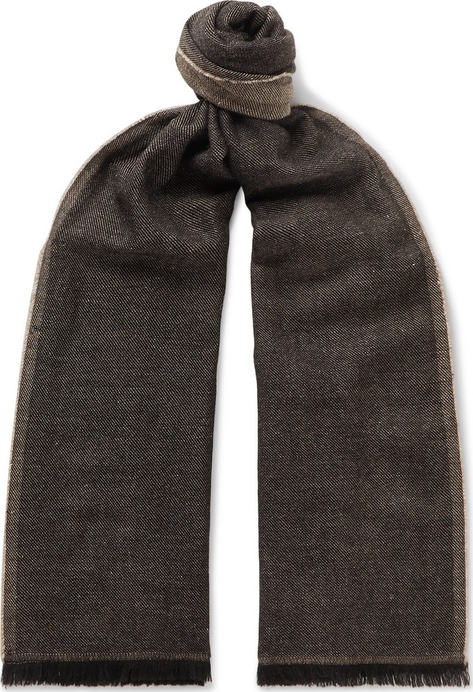 Caruso Fringed Mélange Wool and Linen-Blend Scarf