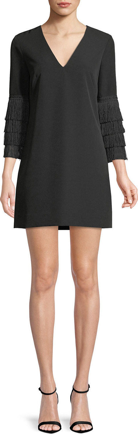 MILLY Nicole Fringe-Cuff Shift Dress