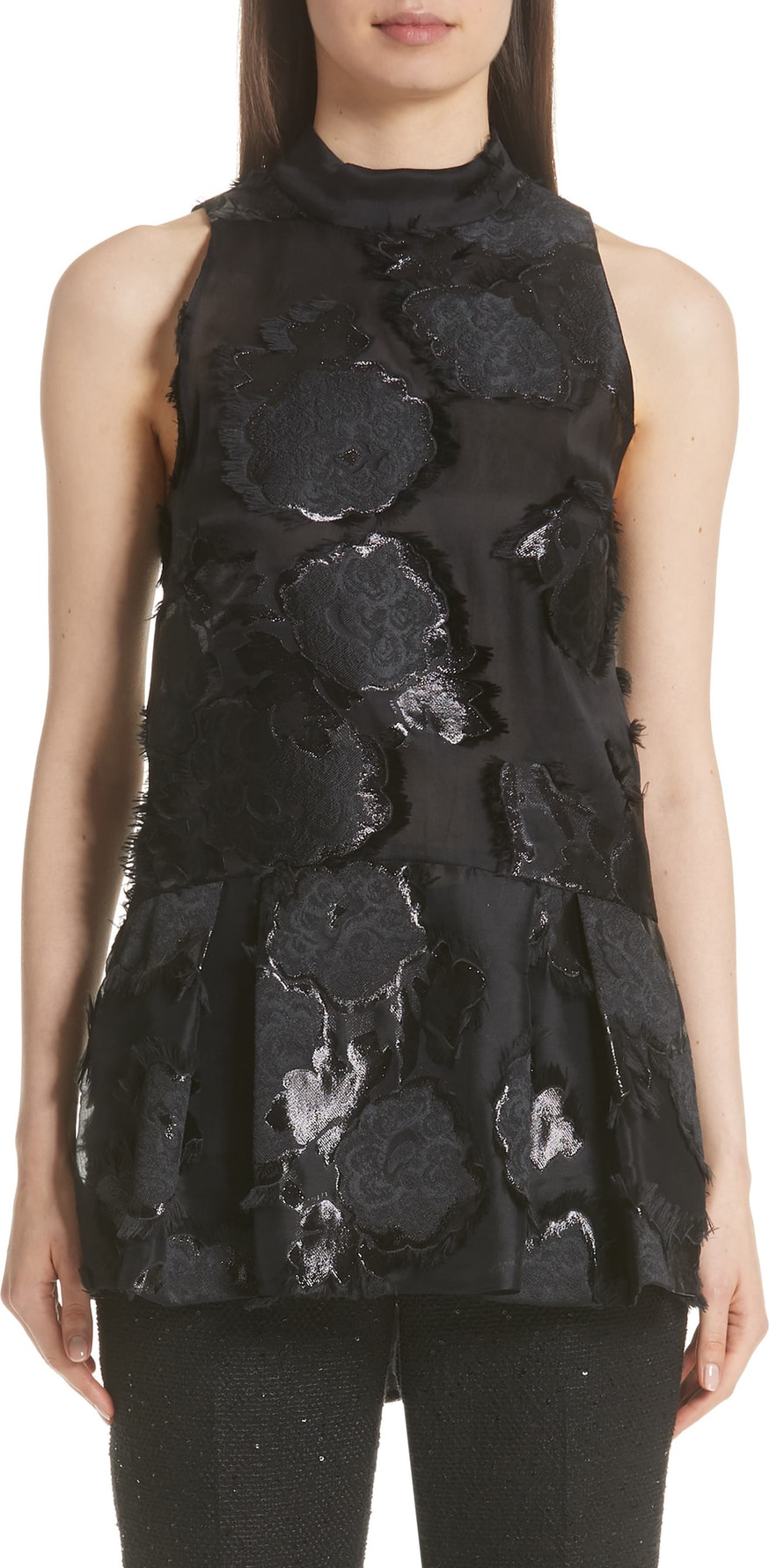 Lela Rose Floral Fil Coupé Peplum Tank