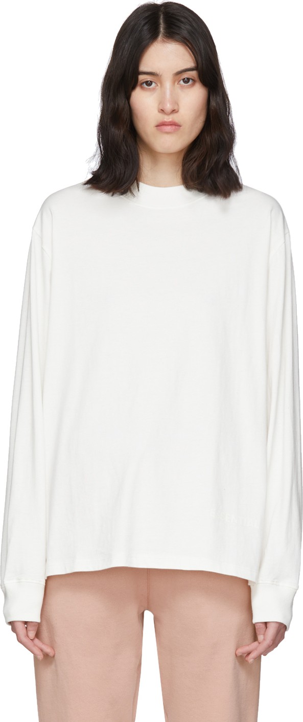 Essentials Off-White Reflective Long Logo Sleeve T-Shirt