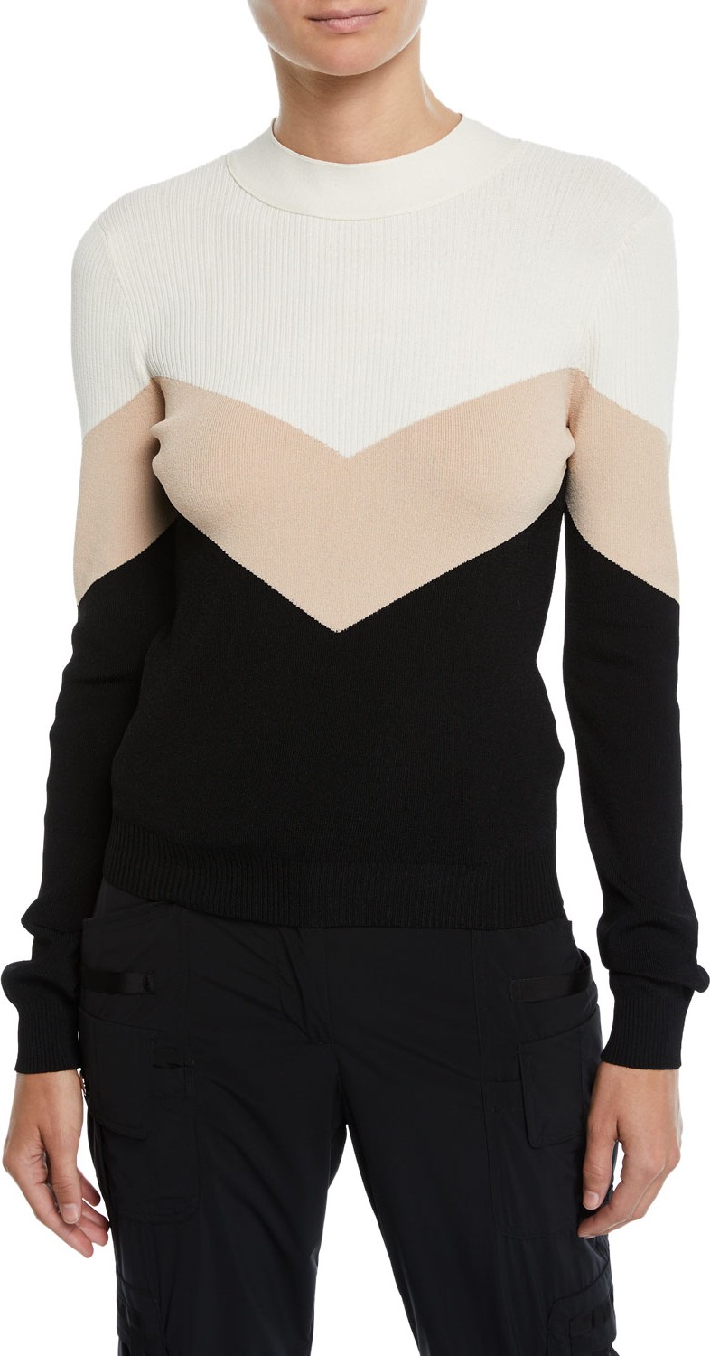 RED Valentino Colorblock Chevron Tie-Back Sweater