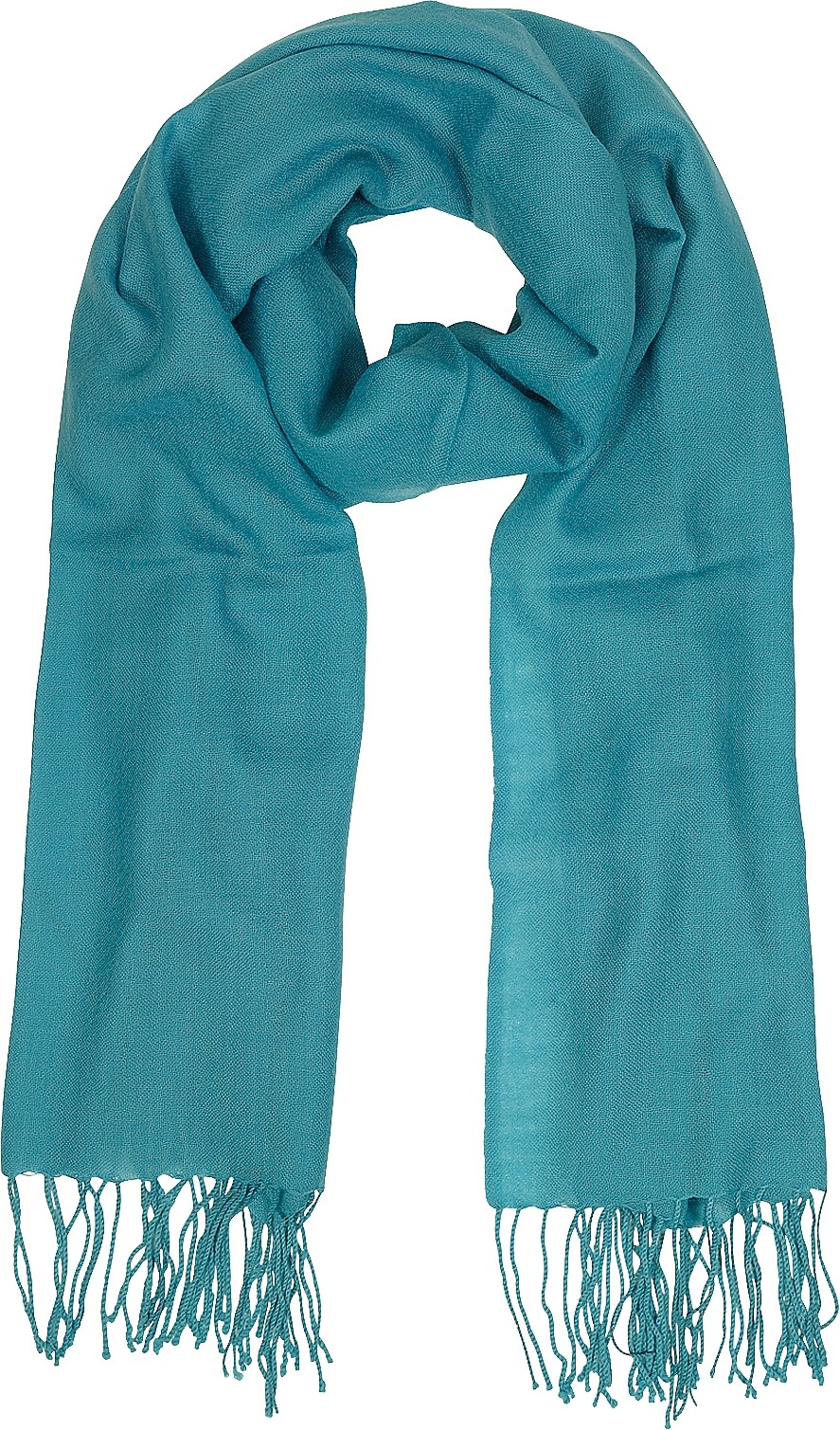 Mila Schon Turquoise Wool and Cashmere Fringed Stole