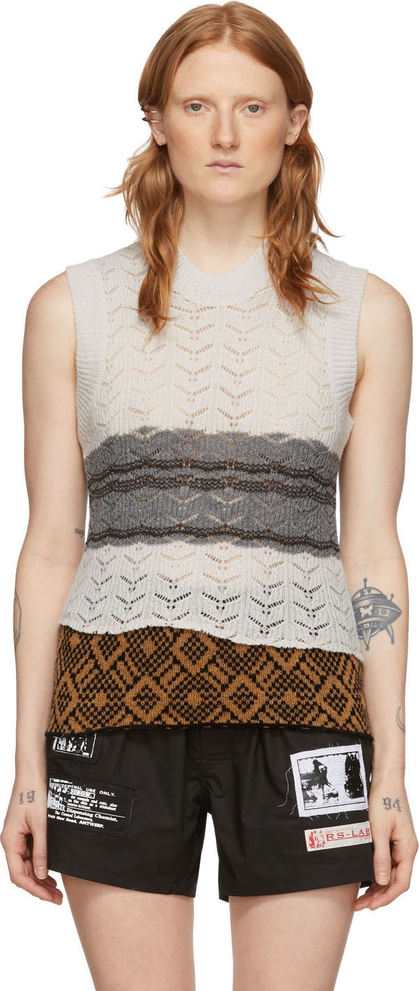 Raf Simons Off-White Striped Knit Star Vest