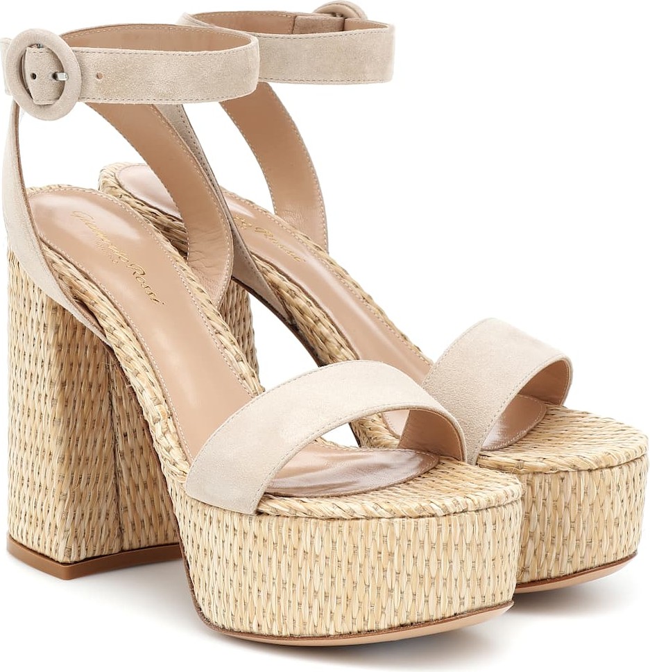 Gianvito Rossi Suede and raffia platform sandals