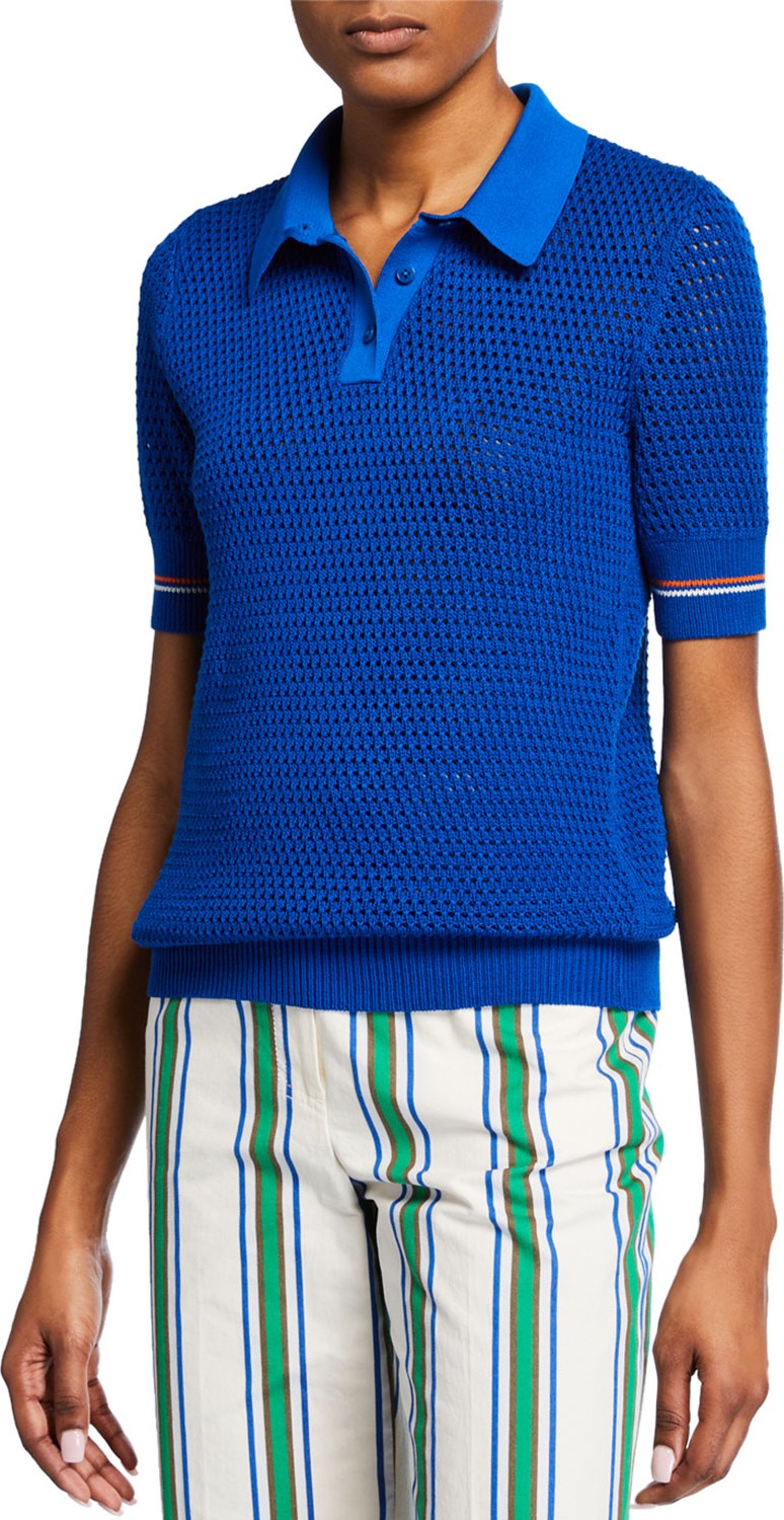 Tory Burch Mesh Short-Sleeve Polo Sweater