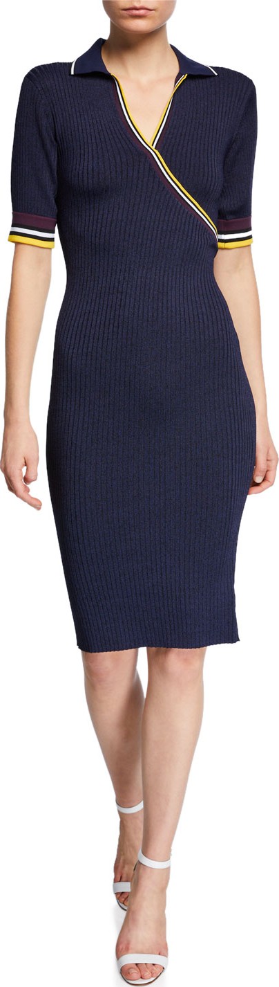 Parker Monty Short-Sleeve Rib-Knit Dress w/ Striped Trim