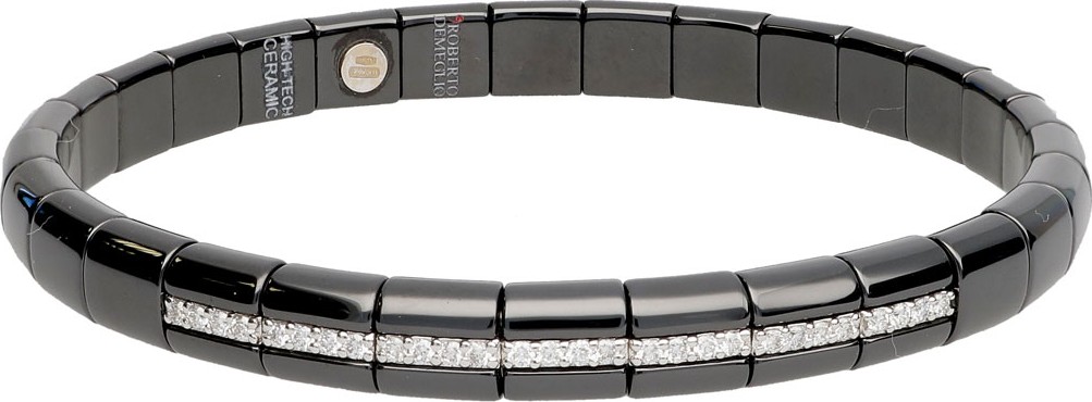 Roberto Demeglio Pura Matte Black Ceramic & 18K White Gold Bracelet with Diamonds, 0.25 tdcw