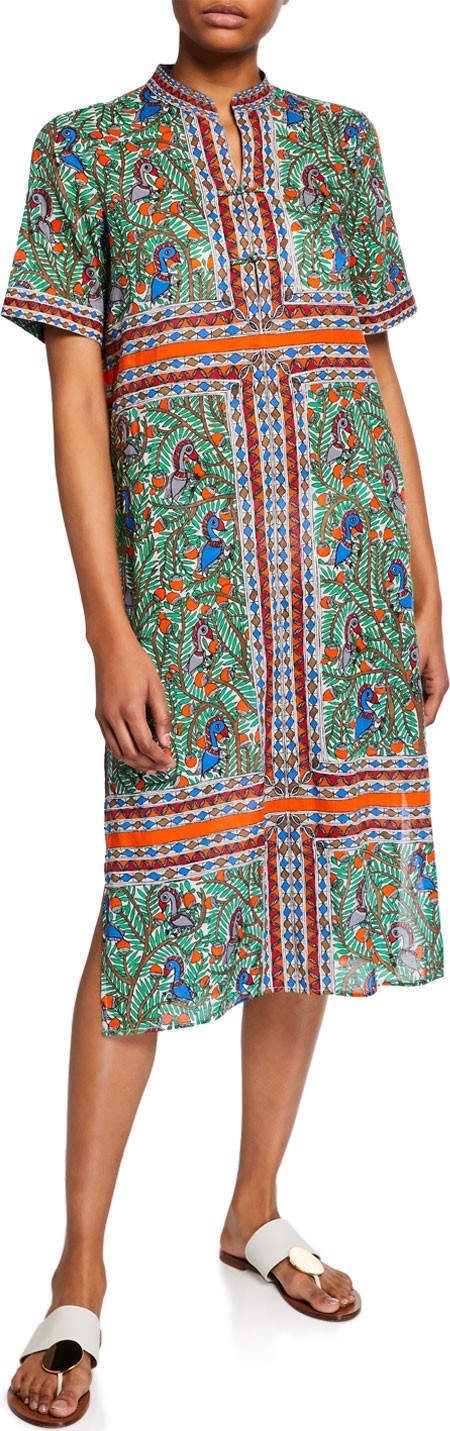 Tory Burch Printed Short-Sleeve Coverup Midi Dress