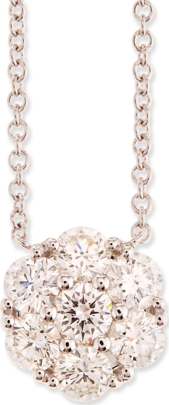 Memoire Diamond Flower Pendant Necklace in 18K White Gold, 0.97 tdcw