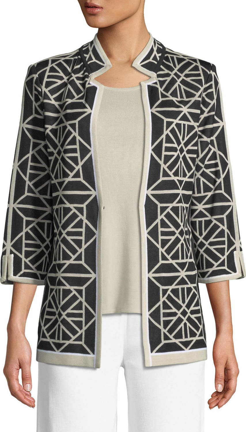 Misook Geo Squares 3/4-Sleeve Jacket