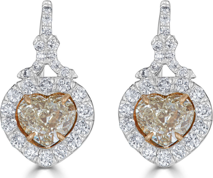 ZYDO Limoncello Platinum, 18k Gold & Diamond Heart Earrings