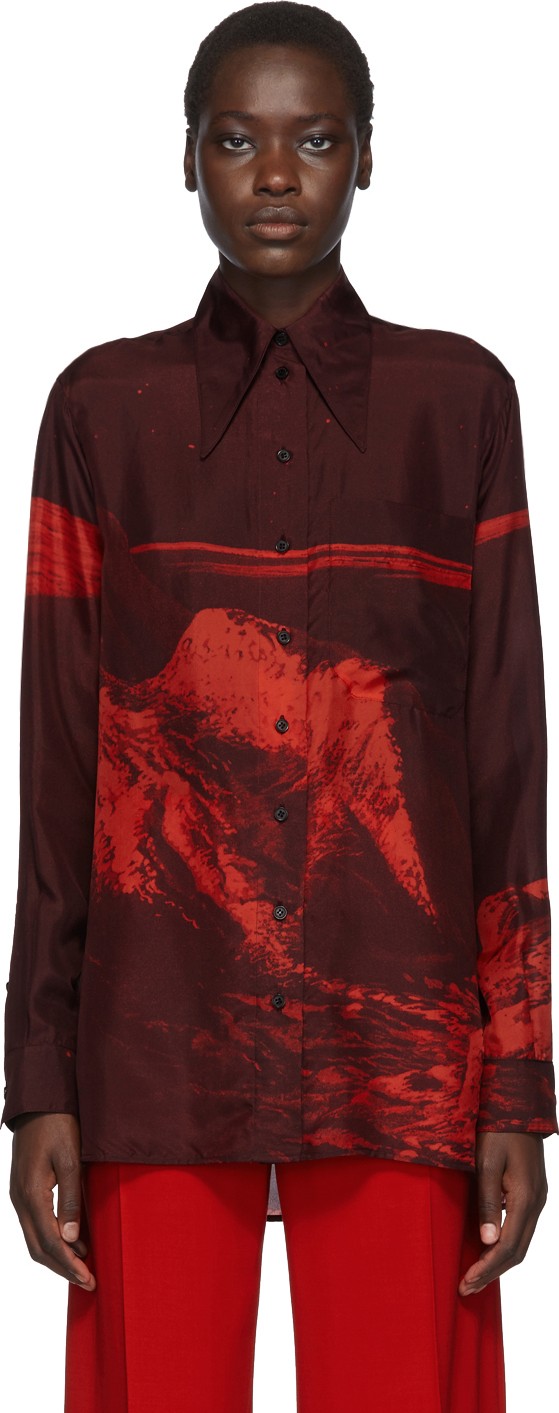 Kwaidan Editions Red Silk Habotai 70's Collar Shirt