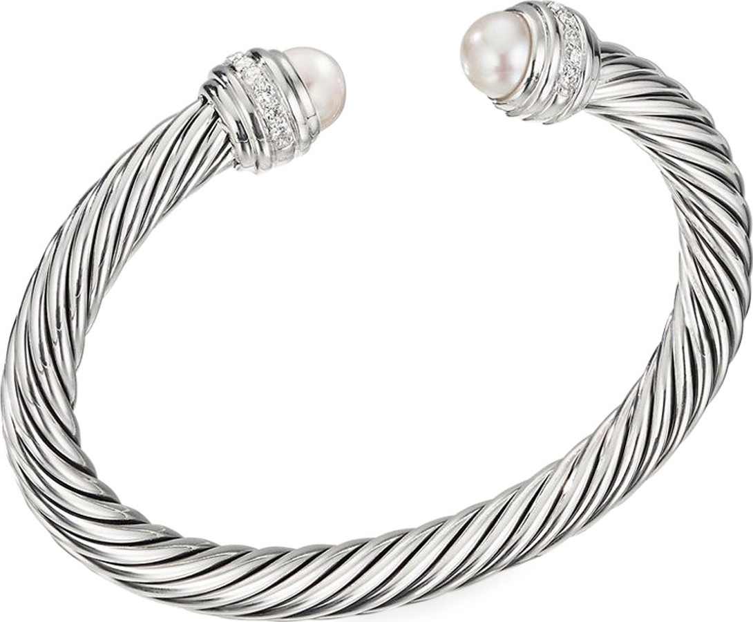 David Yurman Cable Bracelet w/ Diamonds & Pearls