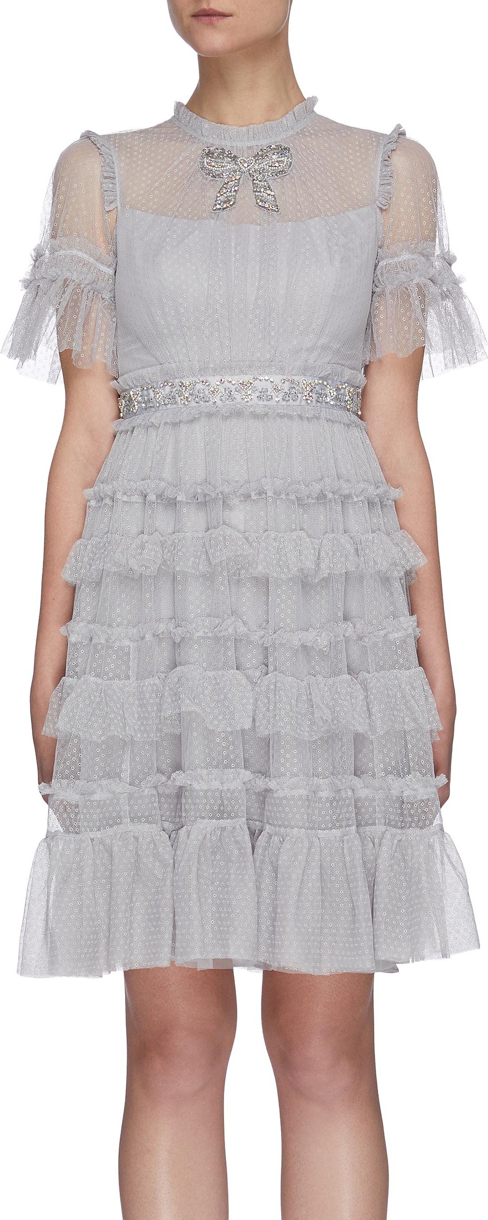 Needle & Thread Crystal embellished bow tulle mini dress