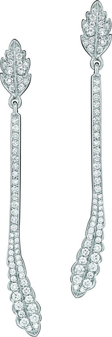 Mimi So 18k White Gold Diamond Feather Earrings
