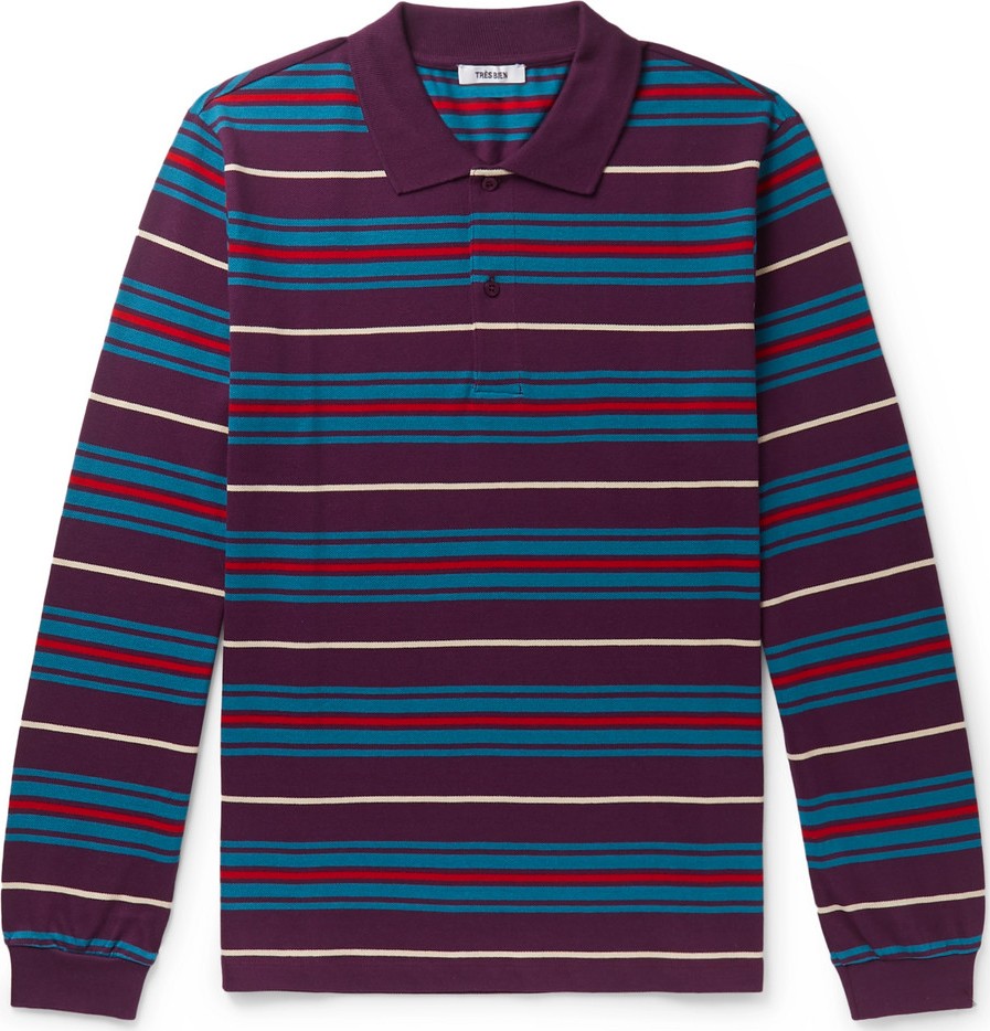Très Bien Striped Cotton-Piqué Polo Shirt