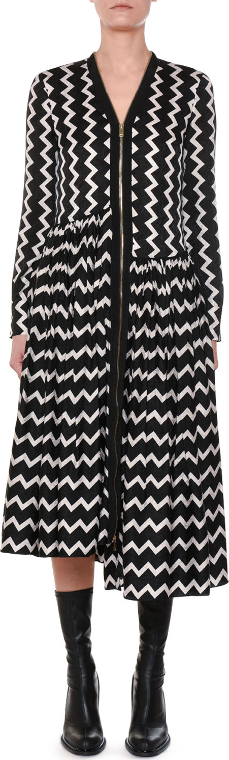 Stella McCartney Zigzag-Print Zip-Front Asymmetric-Hem Silk Dress