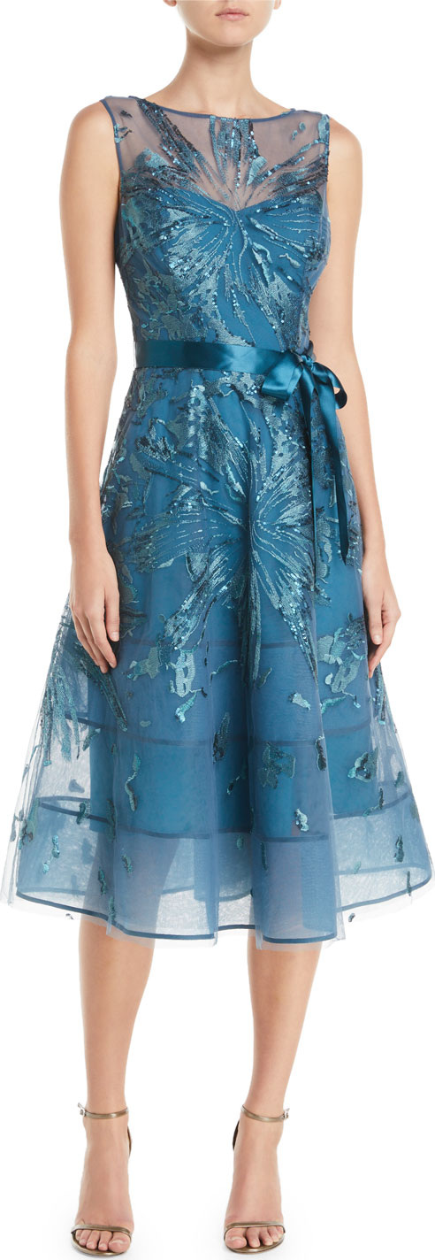 Rickie Freeman for Teri Jon Sleeveless A-Line Dress w/ Sequin Appliques