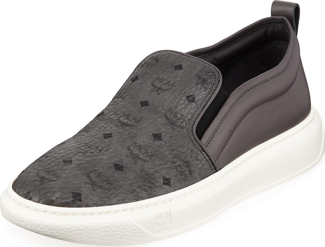 MCM Men's Visetos Canvas/Leather  Slip-On Sneakers