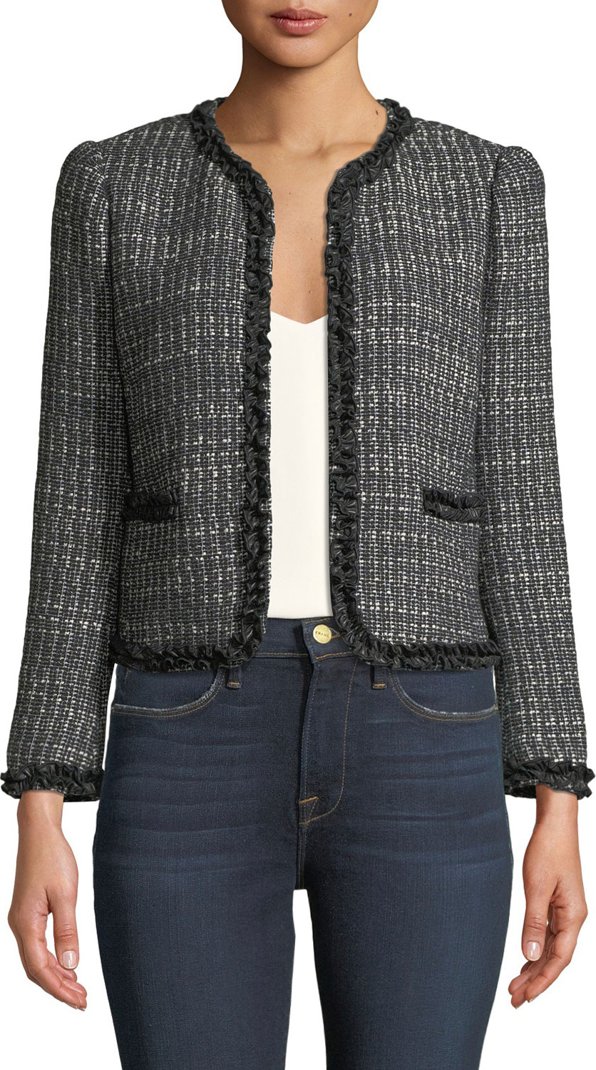 Rebecca Taylor Short Tweed Jacket w/ Ruffle Trim