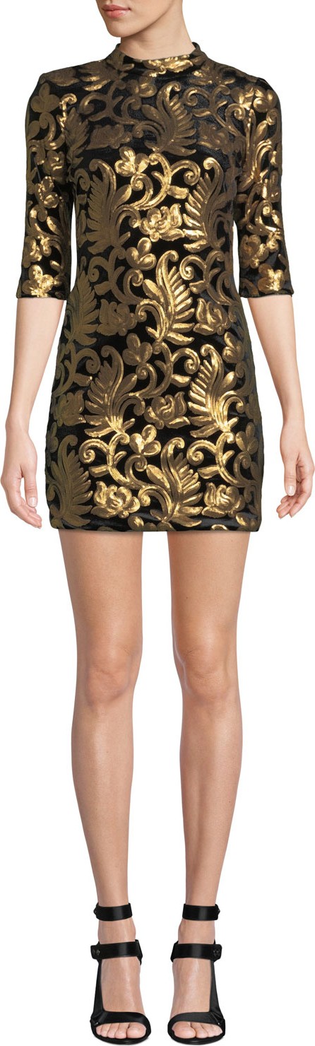 Alice + Olivia Inka Strong-Shoulder Mock-Neck Dress