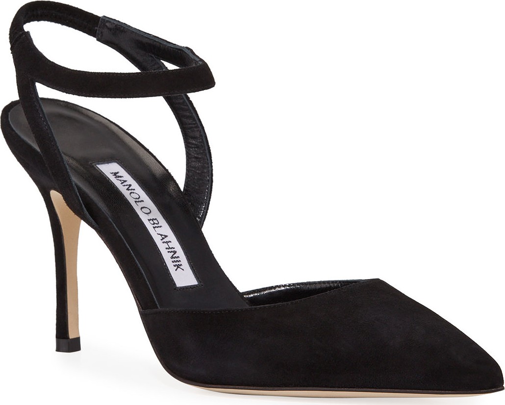 Manolo Blahnik Minis Suede Ankle-Strap d'Orsay Pumps