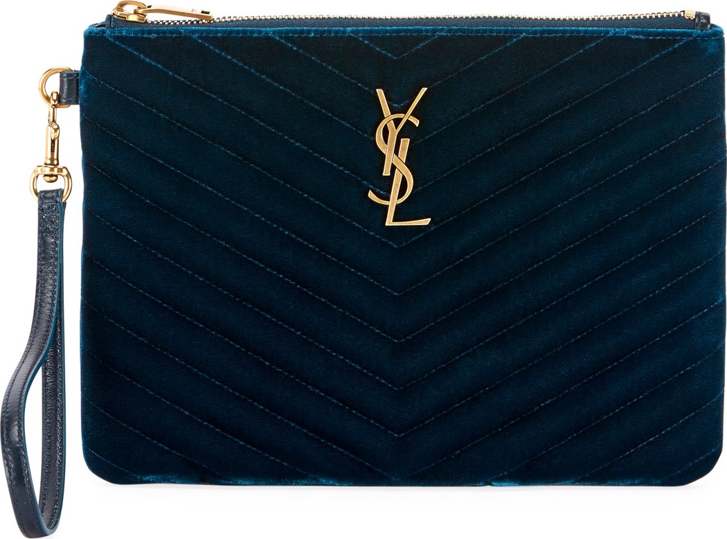 Saint Laurent Master Small Velvet Monogram YSL Wristlet Pouch Wallet