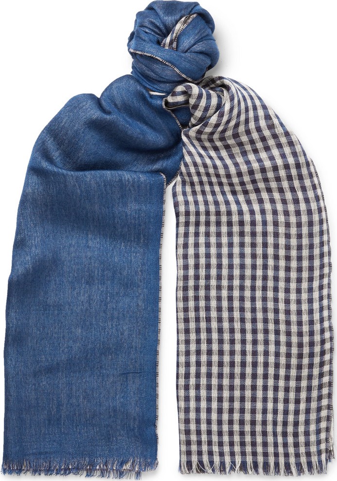 Loro Piana Fringed Gingham Cashmere and Silk-Blend Scarf