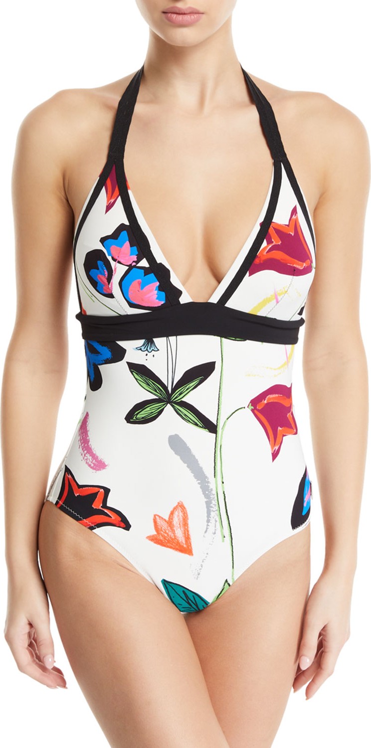 Shan Pop Art Printed Halter One-Piece Swimsuit